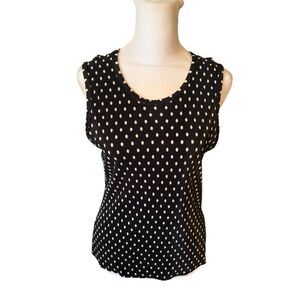 Ninety Womens Top, Size Large, Black with White Polka Dots, Shell.
